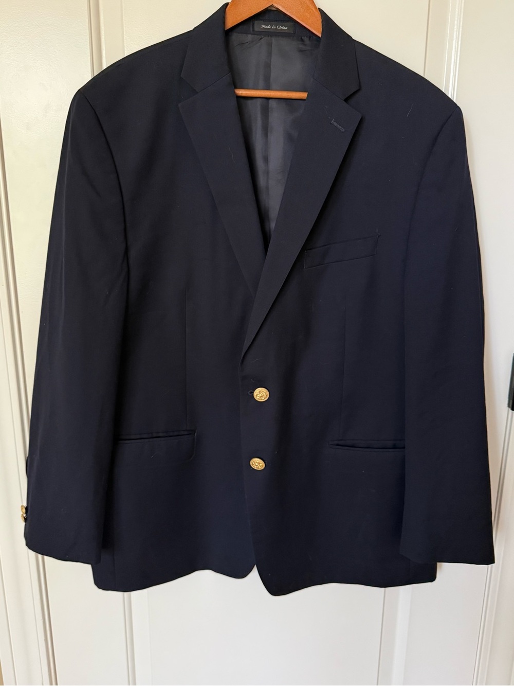 Chaps Navy Sport Coat with Gold Buttons 48R Wool Blend Single Breasted